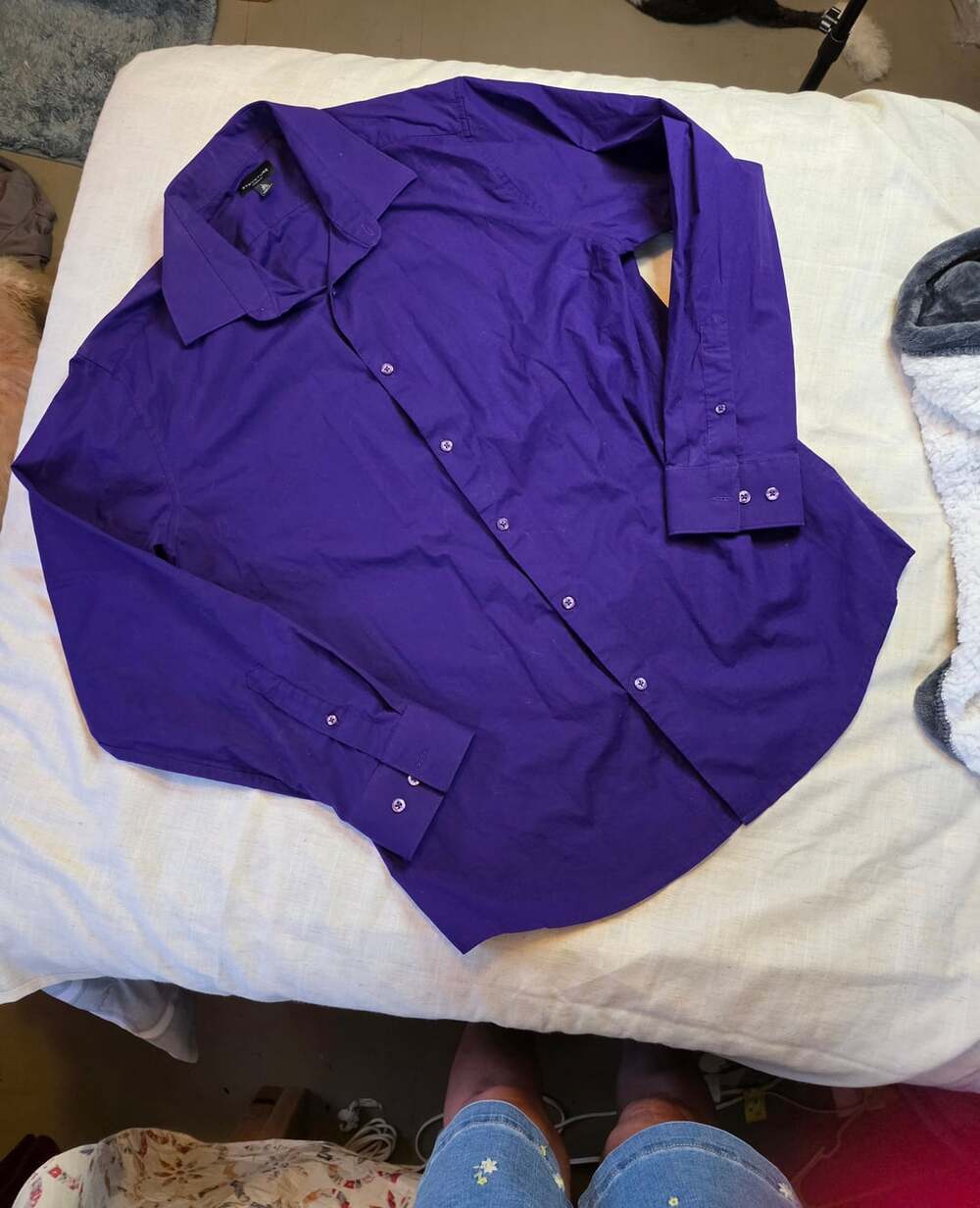 Structure Men's Purple Modern Fit Long Sleeve Button Down Shirt Size L 16.5 34-3